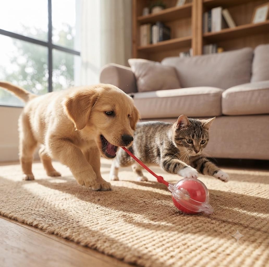 Self-Moving Dog Toy Ball — Smart Auto-Rotating with Feather Tail